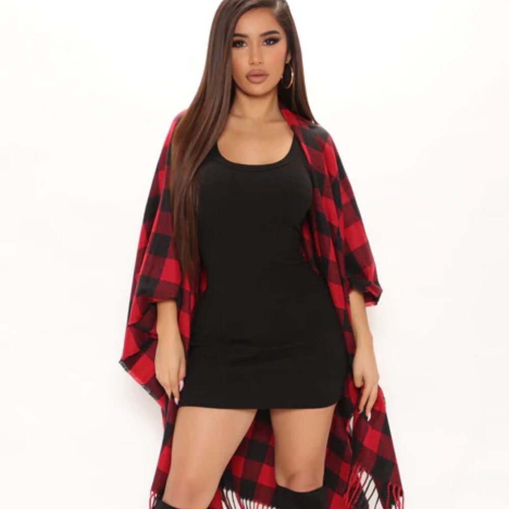 Comfy Cozy Sweater Wrap - Black/Red (One Size Fits All)